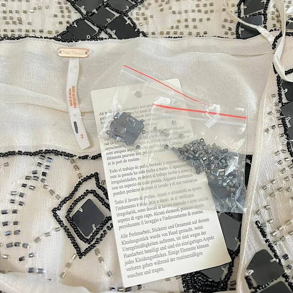 Free People White and Black Beaded Mini Dress